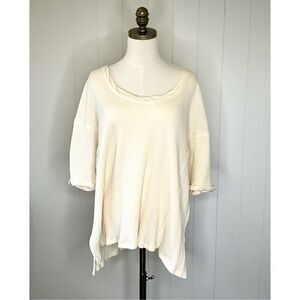 By Together Womens Small Oversized Tunic Top Cream Exposed Seams Side Slits
